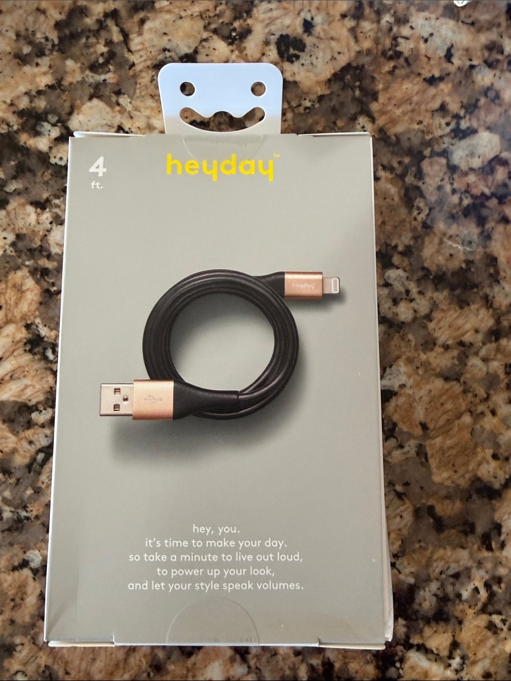 New heyday Black Charging Cable with Rose Gold Connectors - 4 ft